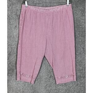 Essentials By Maggie Seersucker Capri Pants Womens Size 18/20W Floral Embroidery